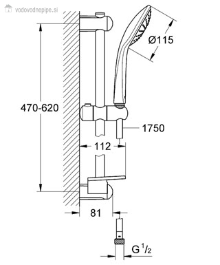 Grohe Euphoria 110 27266001 - Garnitura za prho 600 mm tehnična risba